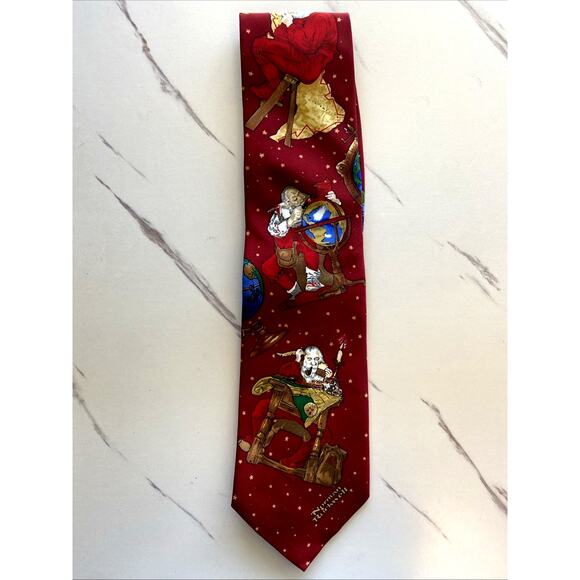 Saturday Evening Post Norman Rockwell Christmas Santa Stars Holiday Tie NEW NWT - Picture 9 of 9